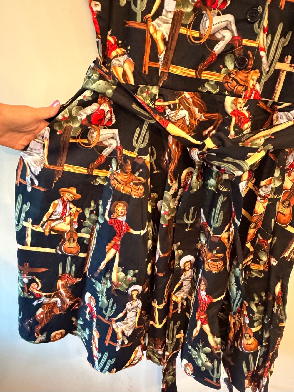 Western Cowgirl Rodeo Novelty Print Shirt Dress Ranchwear Pockets - Picture 5 of 7
